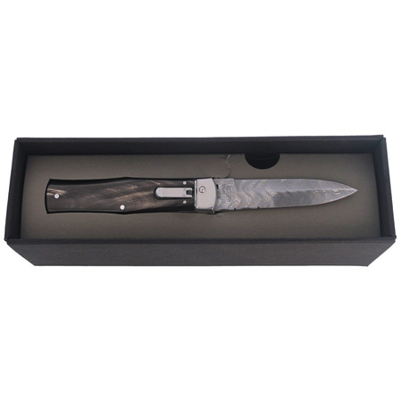 Mikov Predator Wildcat Buffalo Horn, Damascus PMC27 Knife (241-DR-1/KP)