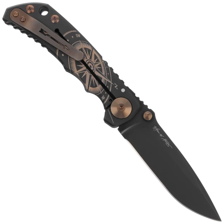 Spartan Blades Harsey Folder Golden Compass Black Titanium, Bronze HW, Black PVD MagnaCut by William W. Harsey (SF5GOLDENCOMPASS)