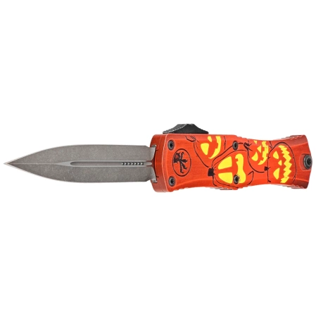 Nóż automatyczny OTF Microtech Hera II Mini D/E Signature Halloween Jack-o'-Lantern Aluminium, Satin M390MK by Tony and Sean Marfione (1702M-1HWJLS)