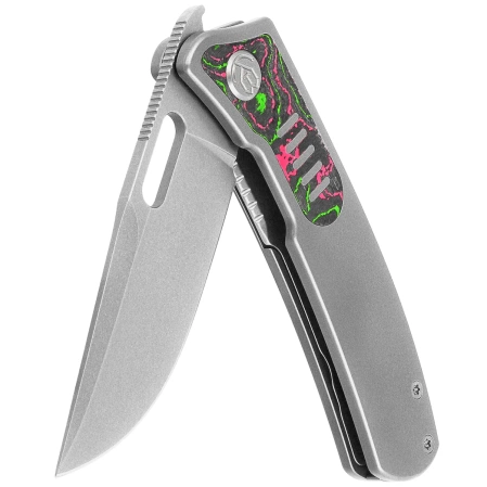 Nóż składany Kubey KB Knives Common Thread Gray Titanium/Watermelon Sugar Camocarbon, Stonewashed M390 by Justin Lundquist (KB377B)