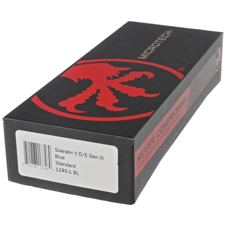 Microtech Scarab II Gen III D/E OTF Knife Blue Aluminum, Black M390MK by Tony Marfione (1280-1BL)