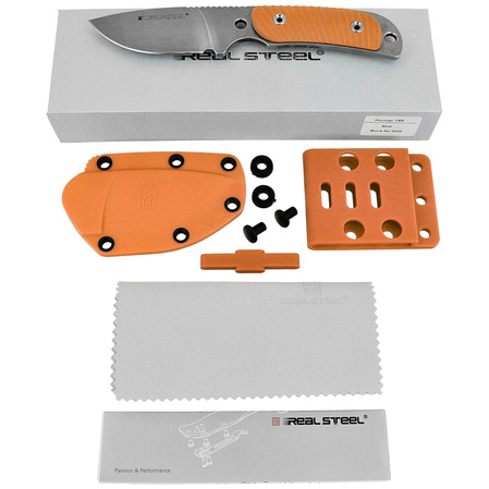 Real Steel Hunter 165 Orange G10, Stonewashed 12C27 knife (3532)