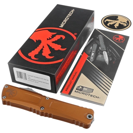 Microtech Combat Troodon Gen III S/E OTF Knife Tan Aluminum, Apocalyptic P/S M390MK by Tony Marfione (1143-11APTA)