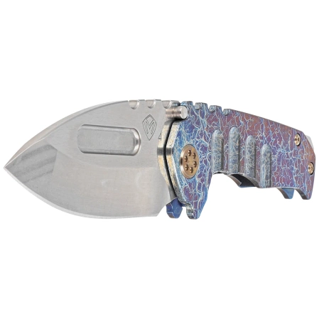 Nóż składany Medford Praetorian Genesis T DP Brushed/Acid Etching/Flamed Blue Titanium, Bronze HW/Clip, Tumbled S45VN by Greg Medford (MK0294TD-03A2-T1C1-BN)