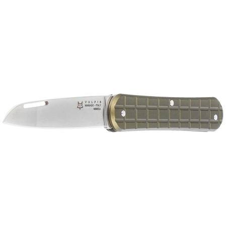 Fox Vulpis Grenade Pattern Military Green Aluminum Knife, Polished N690Co (FX-VPGP130 MG)