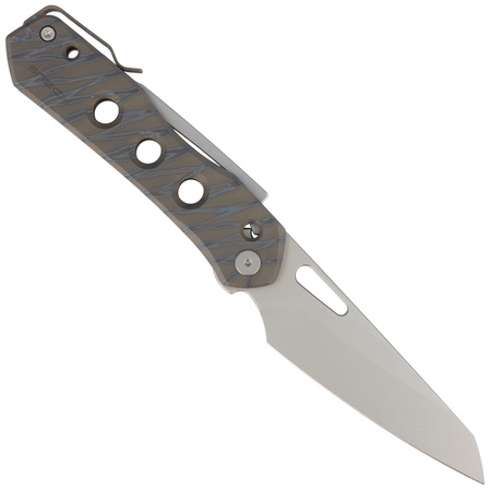 WE Knife Vision R Tiger Stripe Titanium, Silver Bead Blasted CPM 20CV by Snecx Tan knife (WE21031-6)