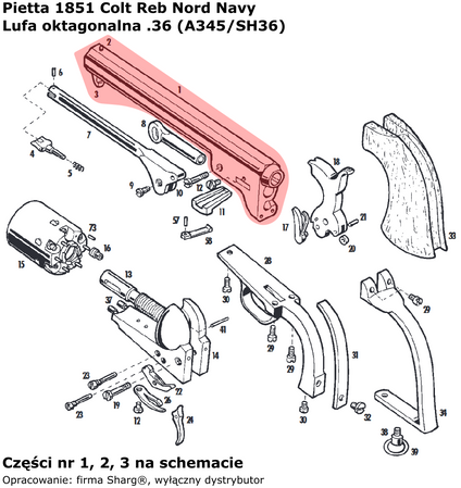 Lufa oktagonalna .36 Pietta 1851 Colt REB Nord Navy Sheriff (A345/SH36)