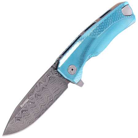 Nóż składany LionSteel ROK Blue Titanium, Chad Nichols Scrambled Damascus (ROK DD BL)