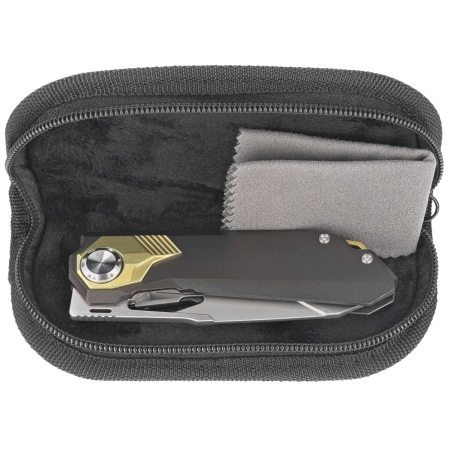 Nóż składany Remette RT-Peregrine Falcon Brown/Gold Titanium, Hand Grinding Pearlescent M390 (RTT1-B)