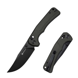 Sencut Slybolt Knife Dark Green Canvas Micarta, Black 9Cr18MoV (S25001A-1)