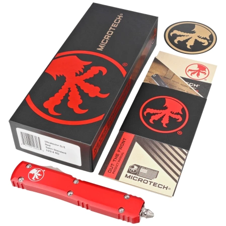 Microtech Ultratech D/E OTF Knife Red Aluminium, Satin M390MK by Tony Marfione (122-4RD)