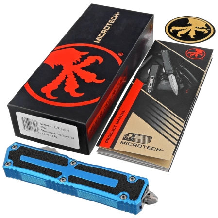 Nóż automatyczny OTF Microtech Scarab II Gen III D/E Blue Aluminium, Stonewashed F/S M390MK by Tony Marfione (1280-12BL)