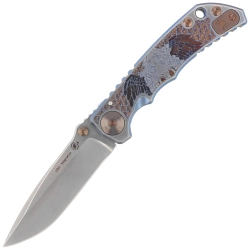 Spartan Blades Harsey Folder Angel Blue Titanium, Bronze HW, Satin MagnaCut by William W. Harsey (SF5ANGL)