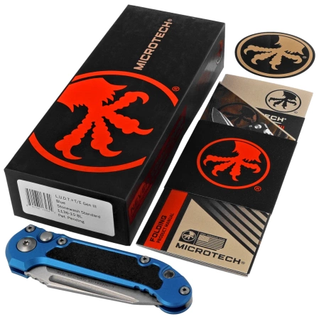 Nóż automatyczny Microtech LUDT Gen III T/E Blue Aluminium, Stonewashed M390MK by Tony Marfione (1136-10BL)