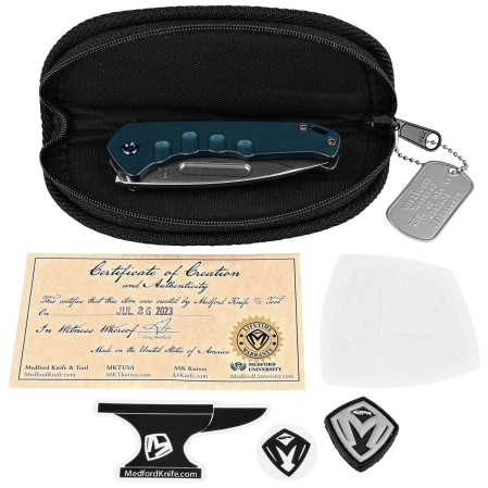 Medford Knife Praetorian Swift FL Flipper Drop Point Blue Titanium, Tumbled S45VN by Greg Medford
