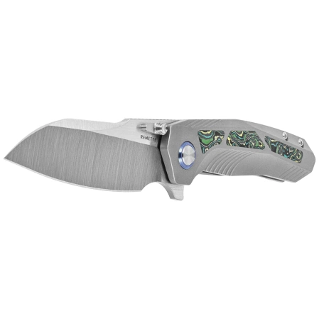Remette RT-Kestrel Knife Gray Titanium/Green Carbon Fiber, Manual Fine Grinding Satin CPMS35VN (RTPO-A)