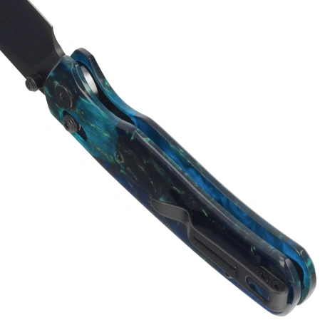 Bestechman Cicada's Wing Knife Clear Blue Resin, Black PVD 10Cr15MoV (BMK06R)