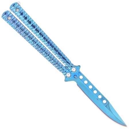 Third Decor Habitat Balisong Blue Titanium Stainles Steel, Blue Titanium Butterfly Knife (16071A)