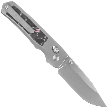 Remette RT-Aurora Knife Gray Titanium/Carbon Fiber, Manual Fine Grinding Satin/Pearlescent M390 (AURA-P)