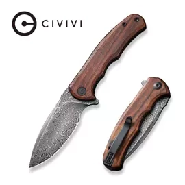 Civivi Mini Praxis Knife Guibourtia Wood, Black Hand Rubbed Damascus (C18026C-DS1)