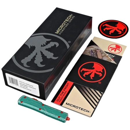 Nóż automatyczny OTF Microtech UTX-70 Hellhound Bounty Hunter Signature Distressed Green Aluminium, Apocalyptic M390 (419-10BH)