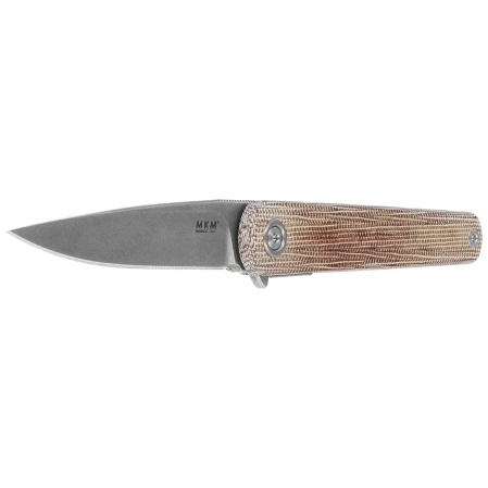 Nóż składany MKM Flame Light Drop Point Natural Canvas Micarta, Stonewashed M390 by Michael Zieba (MK FL01L-NC)