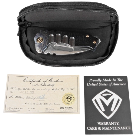 Medford Praetorian Genesis T DP Brushed/Acid Etching/Flamed Blue Titanium, Bronze HW/Clip, Tumbled S45VN by Greg Medford (MK0294TD-03A2-T1C1-BN)