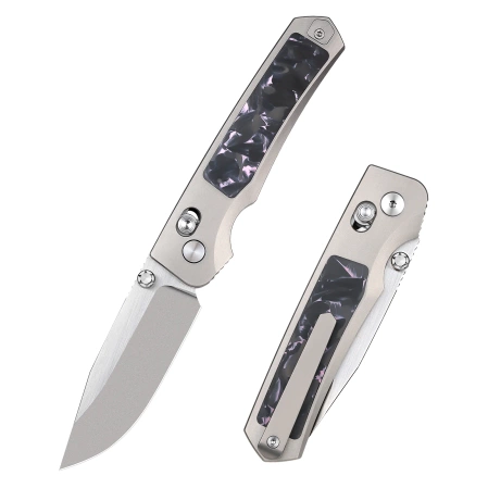Remette RT-Aurora Knife Gray Titanium/Carbon Fiber, Manual Fine Grinding Satin/Pearlescent M390 (AURA-P)