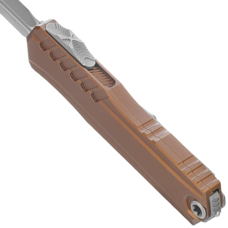 Microtech Cypher II D/E OTF Knife Tan Aluminum, Apocalyptic M390MK by Deryk Munroe and Tony Marfione (1242-10APTA)