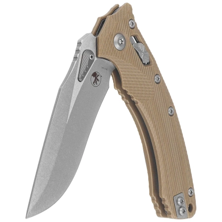 Microtech Amphibian Ram-Lok S/E Knife Tan Fluted G10, Stonewashed M390MK by Tony Marfione (137RL-10FLGTTA)