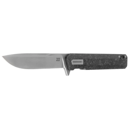Tekto F2 Bravo Knife Black Forged Carbon Fiber, Silver HW/Clip, Satin D2