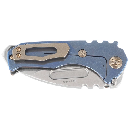 Medford Praetorian Genesis T DP Brushed/Acid Etching/Flamed Blue Titanium, Bronze HW/Clip, Tumbled S45VN by Greg Medford (MK0294TD-03A2-T1C1-BN)