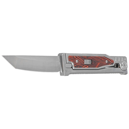 Nóż grawitacyjny Reate EXO-M OTF Gravity T/E Bead Blasted Titanium/Damascus Red-Black G10, Satin Elmax