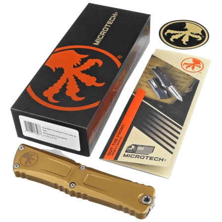 Microtech Combat Troodon Gen III D/E OTF Knife Tan Aluminum, Stonewashed M390MK by Tony Marfione (1142-10TA)