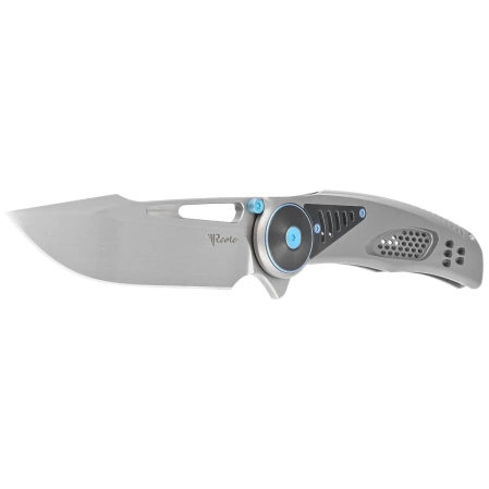 Nóż składany Reate GTR Bead Blasted Titanium/Zirconium Inlay, HW Ti-Blue Clip, Hand Satin M390