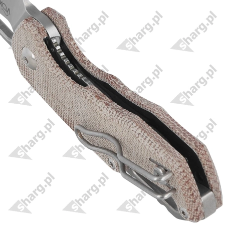 Nóż składany MKM Isonzo Clip Point Natural Canvas Micarta, Stonewashed M390 by Jesper Voxnæs (MK FX03M-3NC)