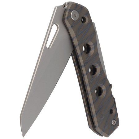 WE Knife Vision R Tiger Stripe Titanium, Silver Bead Blasted CPM 20CV by Snecx Tan knife (WE21031-6)