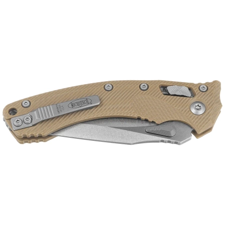 Microtech Amphibian Ram-Lok S/E Knife Tan Fluted G10, Stonewashed M390MK by Tony Marfione (137RL-10FLGTTA)