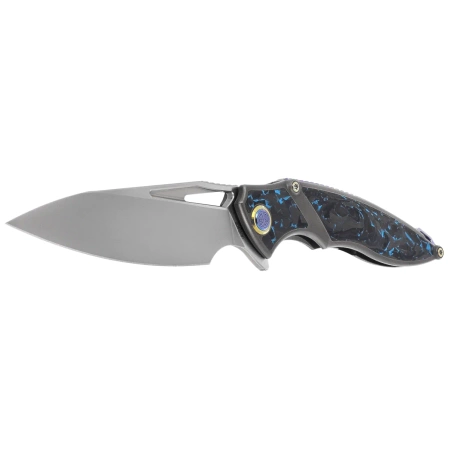Nóż składany Rike Knife RK 1902 B/CF Titanium/Blue Carbon Fiber, Bead Blasted M390