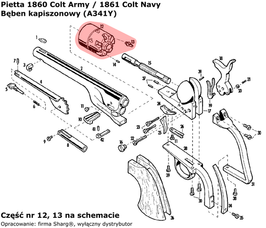 Spare Cylinder for Pietta 1851 Navy Yank, 1860 Army, 1861 Navy .44 (A341Y)