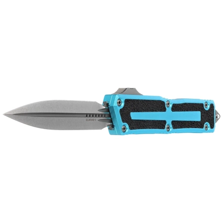 Microtech Scarab II Gen III D/E OTF Knife Turquoise Aluminum, Stonewashed M390MK by Tony Marfione (1280-10TQ)
