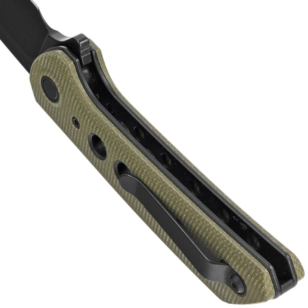 Nóż składany Reate PL-XF-4 Green Micarta/Black G10 Inlay, Black PVD Nitro-V