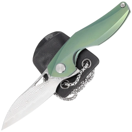 Bestech The Reticulan Neck Knife Green Titanium, Damascus by Elijah Isham (BT1810I)