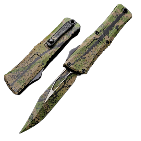 Nóż automatyczny OTF Microtech Combat Troodon Gen III Bowie Signature OD Green/Tan W/Black Splatter Aluminium, OD Green/Tan W/Black Splatter M390MK by Tony Marfione (1146-1ODTA BKSPLS)