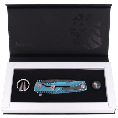 LionSteel ROK Knife Blue Titanium, Chad Nichols Scrambled Damascus (ROK DD BL)