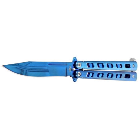 Third Decor Habitat Balisong Blue Titanium Stainless Steel, Blue Titanium Butterfly Knife (10967A)