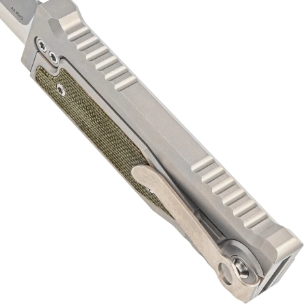 Reate Knife Mini EXO OTF Gravity Drop Point Bead Blasted Titanium/Green Micarta, Stonewashed CPM 3V