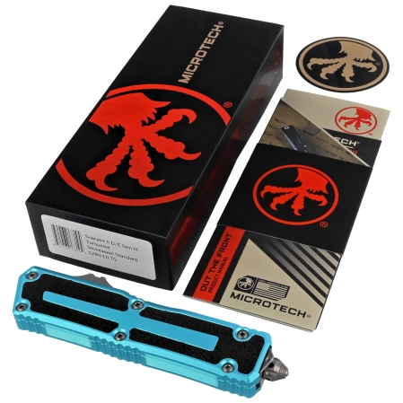 Nóż automatyczny OTF Microtech Scarab II Gen III D/E Turquoise Aluminium, Stonewashed M390MK by Tony Marfione (1280-10TQ)