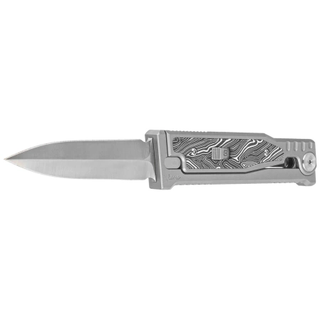 Nóż grawitacyjny Reate EXO-M OTF Gravity D/E Bead Blasted Titanium/Damascus Black-White G10, Satin Elmax