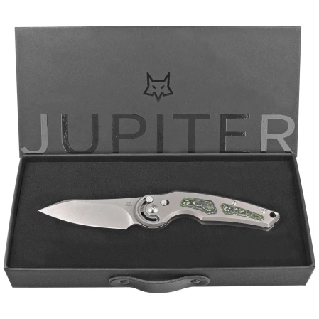 Fox Jupiter Gray Titanium/Jungle Wear Fatcarbon, Acid Stonewashed M390 by Denis Simonutti knife (FX-555 TICF)